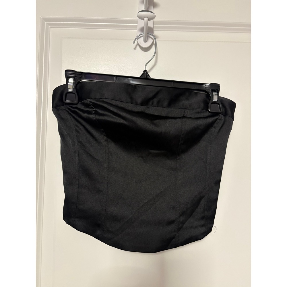 Wild Fable Strapless Satin Corset Bustier Top Black XXS Cropped Smocked Back - Picture 1 of 2